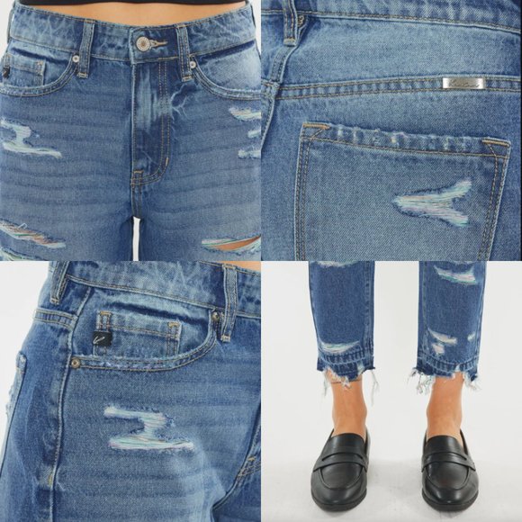 KanCan Jeans High Rise Boyfriend Distressed Cropped Medium Wash SZ 13/30 - Picture 6 of 16
